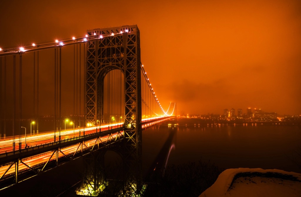 Snowy night at GWB by David Dai on 500px.com
