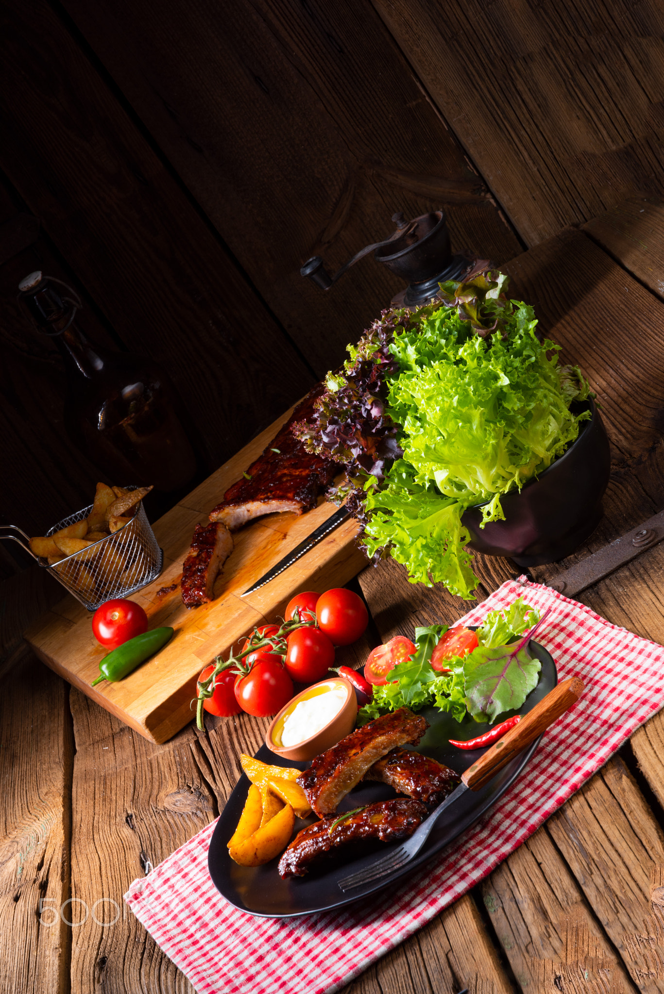 delicious grilled ribs with barbecue barbecue sauce