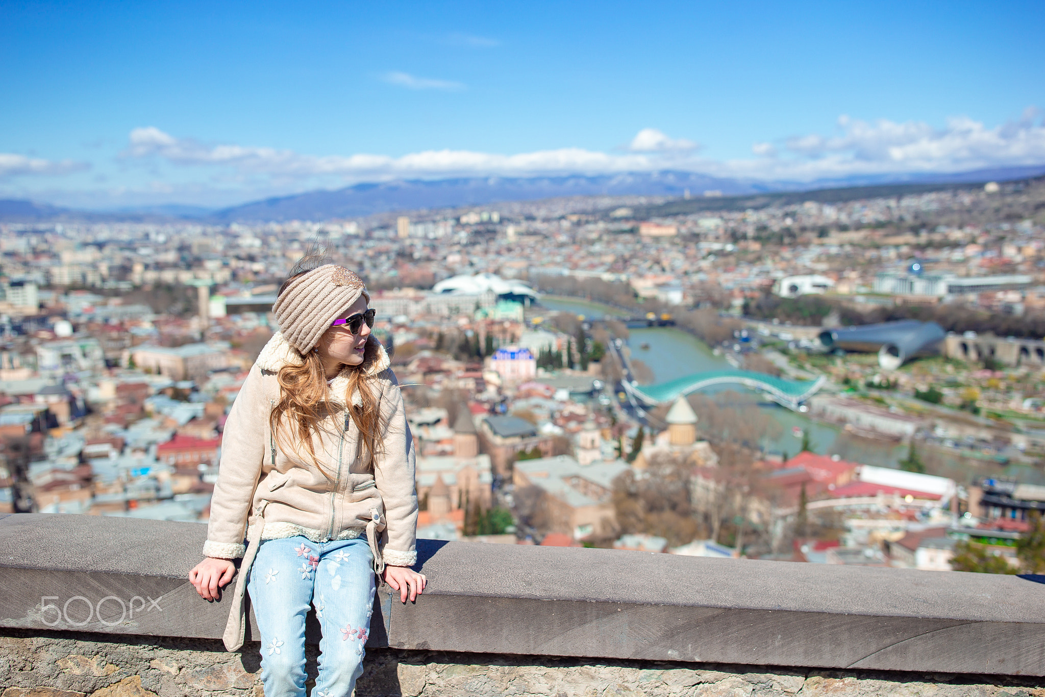Tbilisi city panorama. Old city, new Summer Rike park, river Kura, the European Square and the...