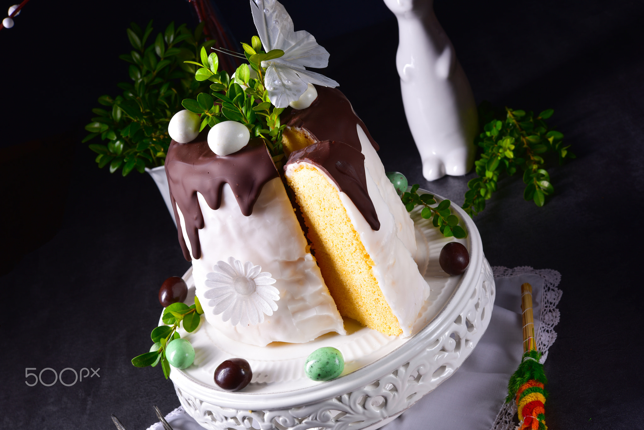 Easter cake with sugar and chocolate glaze