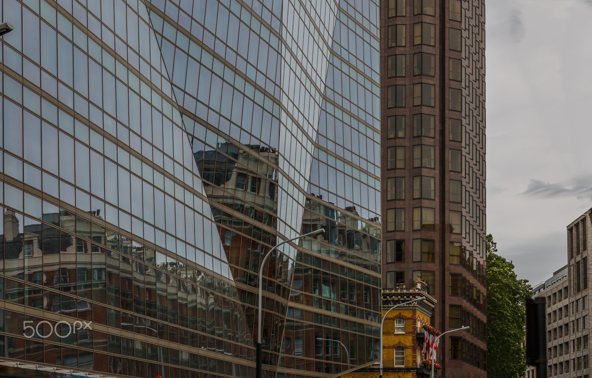 View of modern buildings on a central street in London