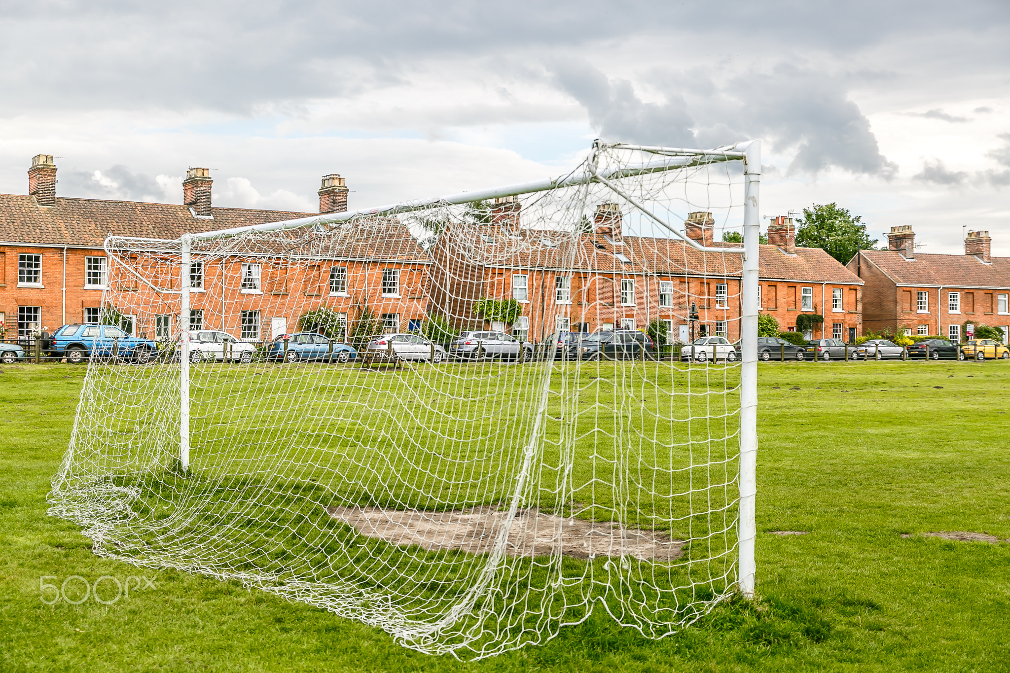 Close up of a football goal in a Norwich park