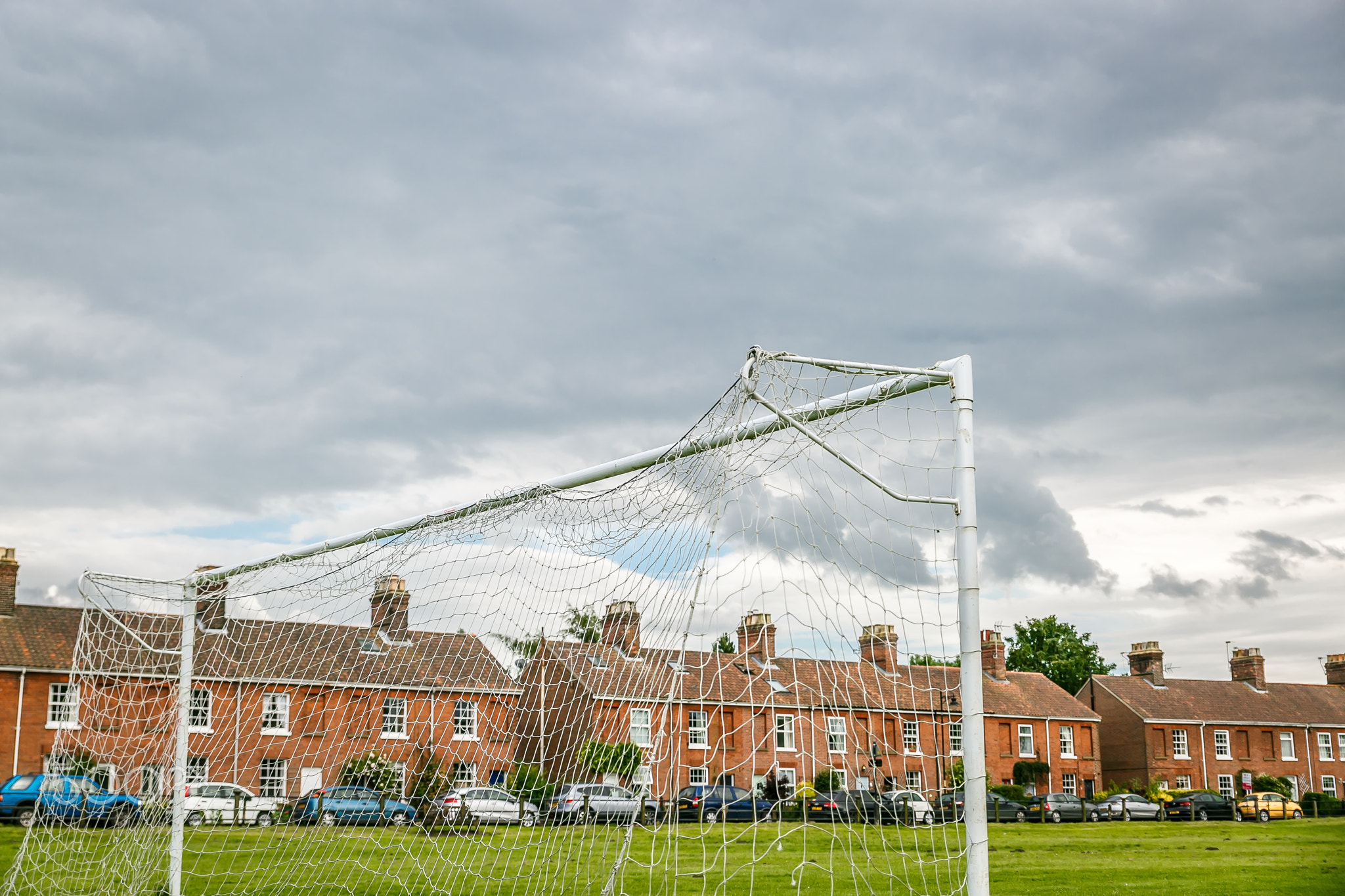 Great view of a football goal in a large park