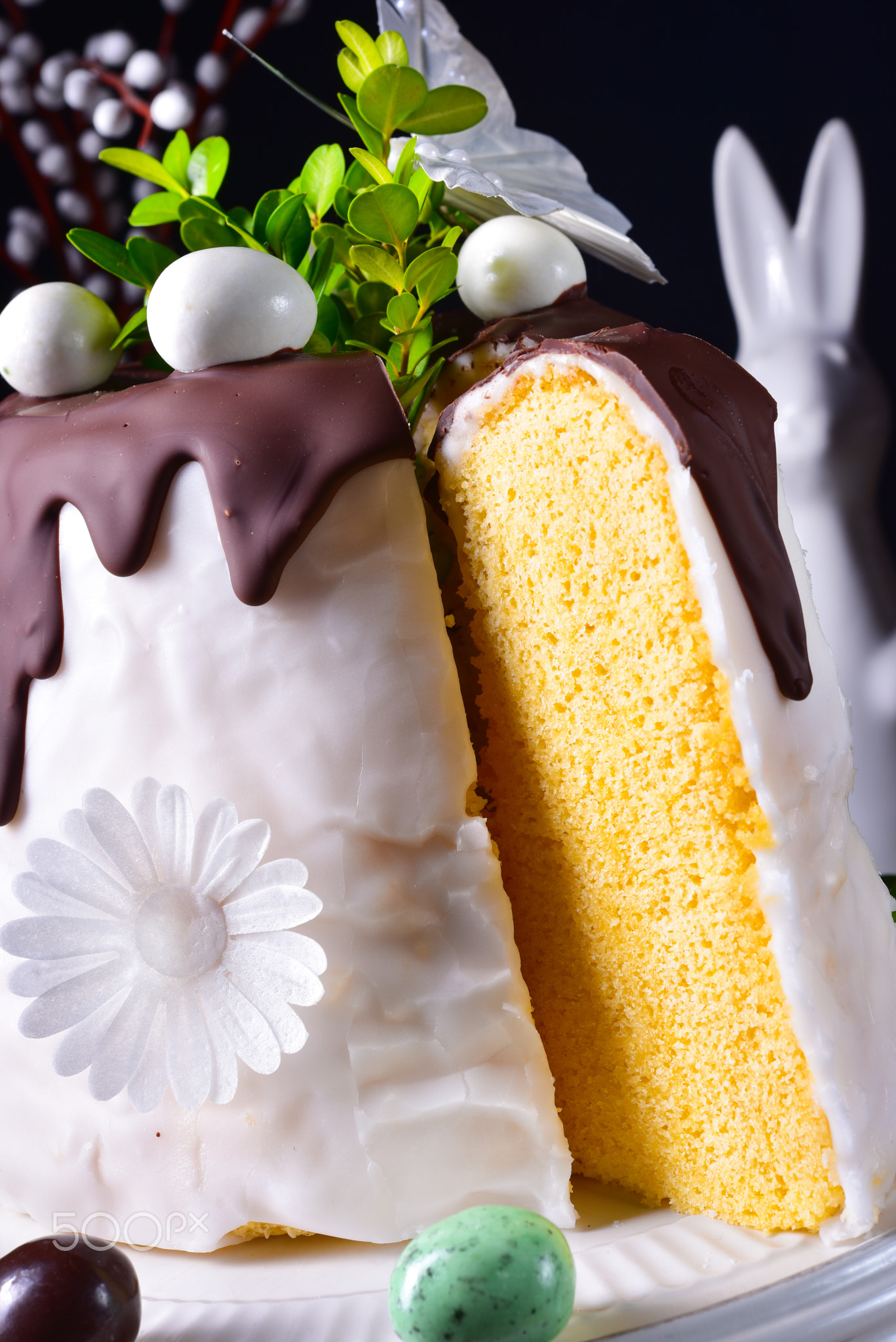 Easter cake with sugar and chocolate glaze