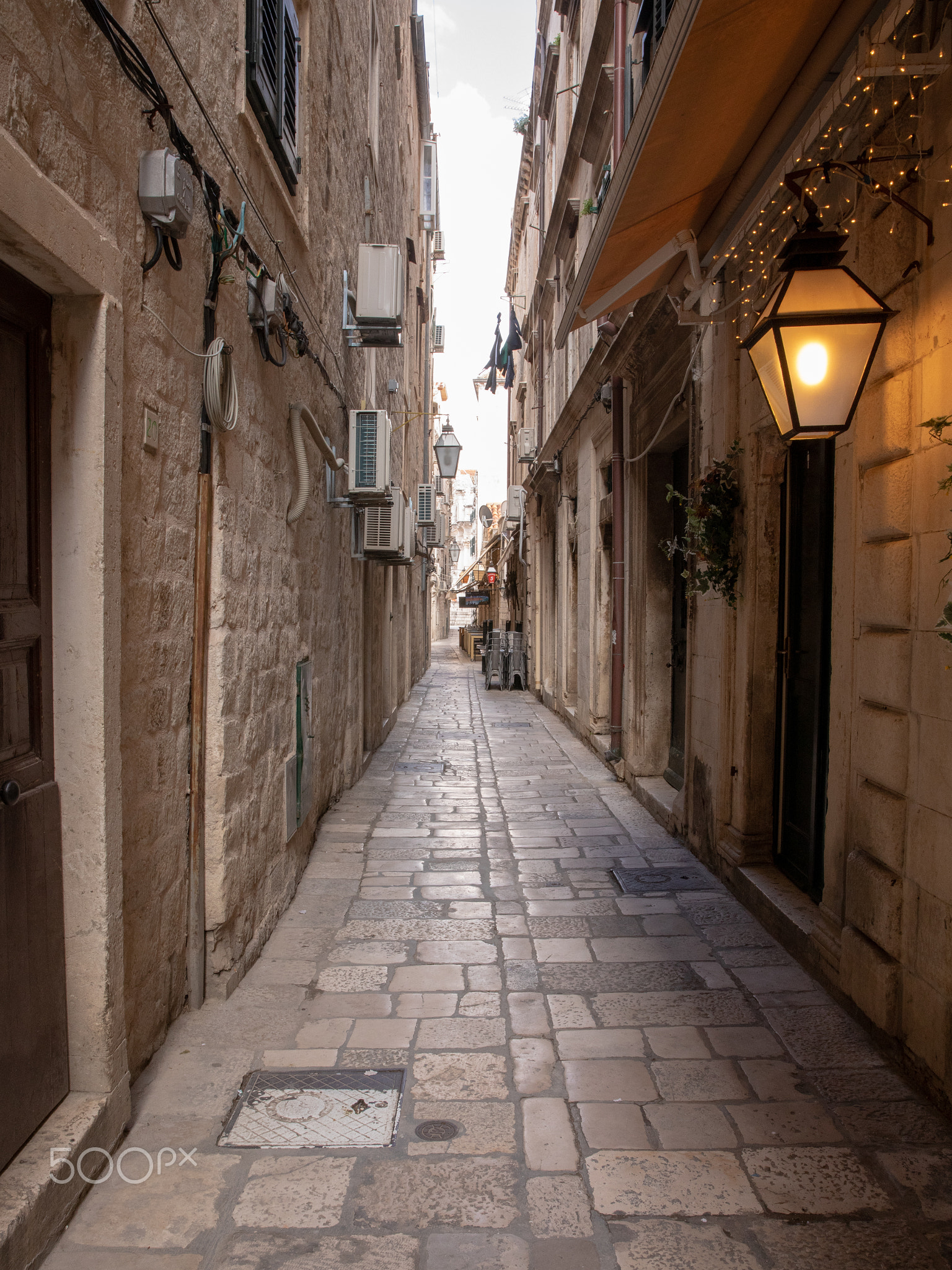 Dubrovnik, Croatia - april 2019: Old City of Dubrovnik. One of many narrow streets of medieval town