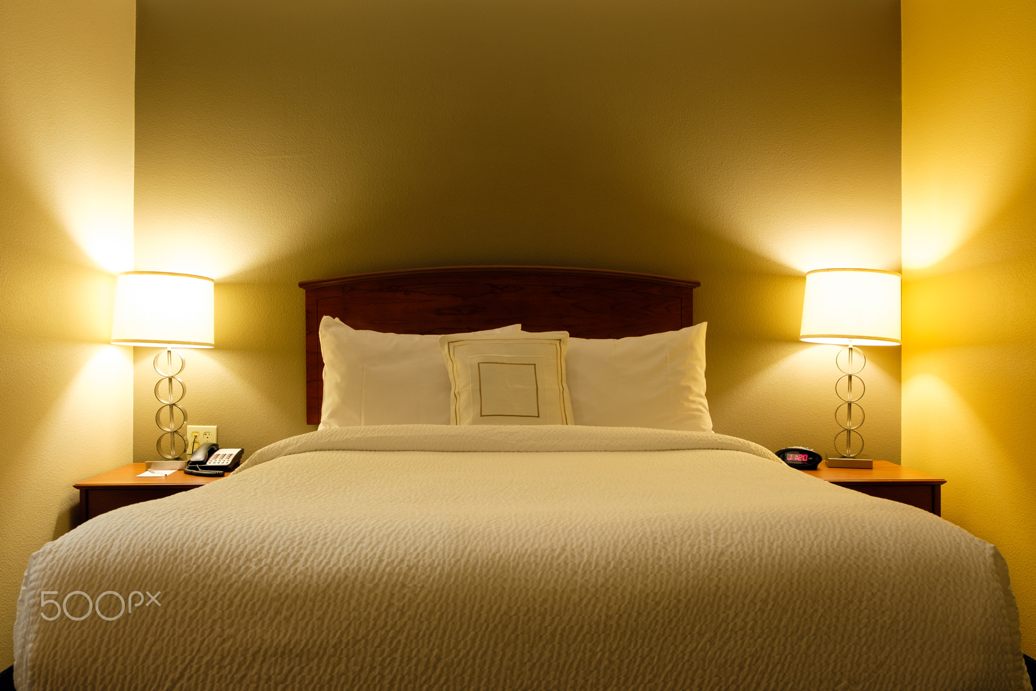 Interior of a king bed hotel room