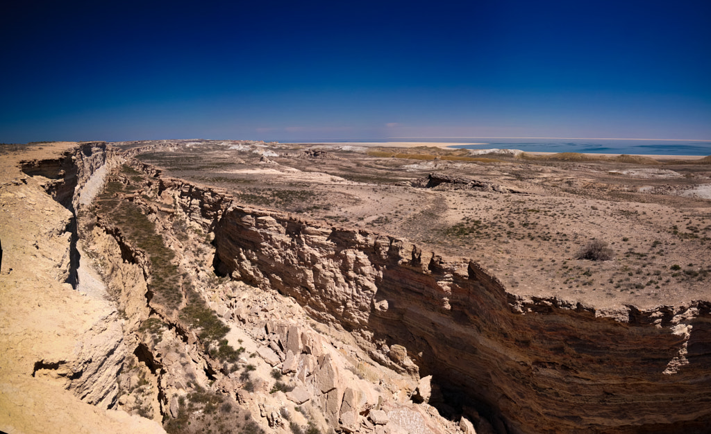Panorama view to Aral sea from the rim of Plateau Ustyurt near Duana cape , Karakalpakstan,... by sergey Mayorov on 500px.com