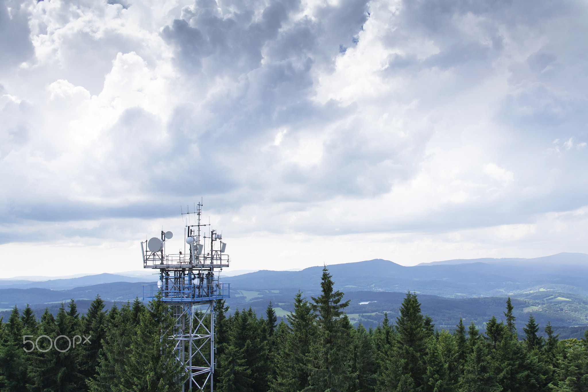 Transmitters and aerials on the telecommunication tower