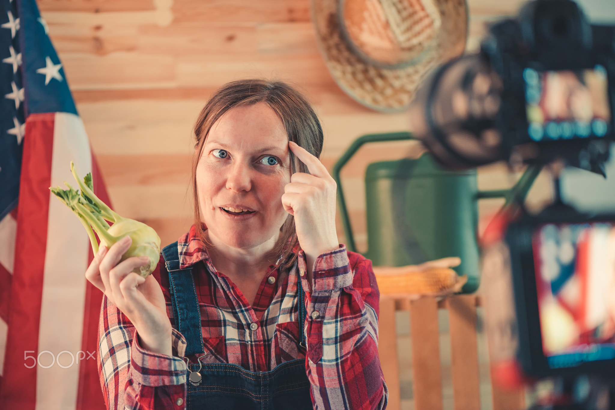 Female farmer making social media vlog video