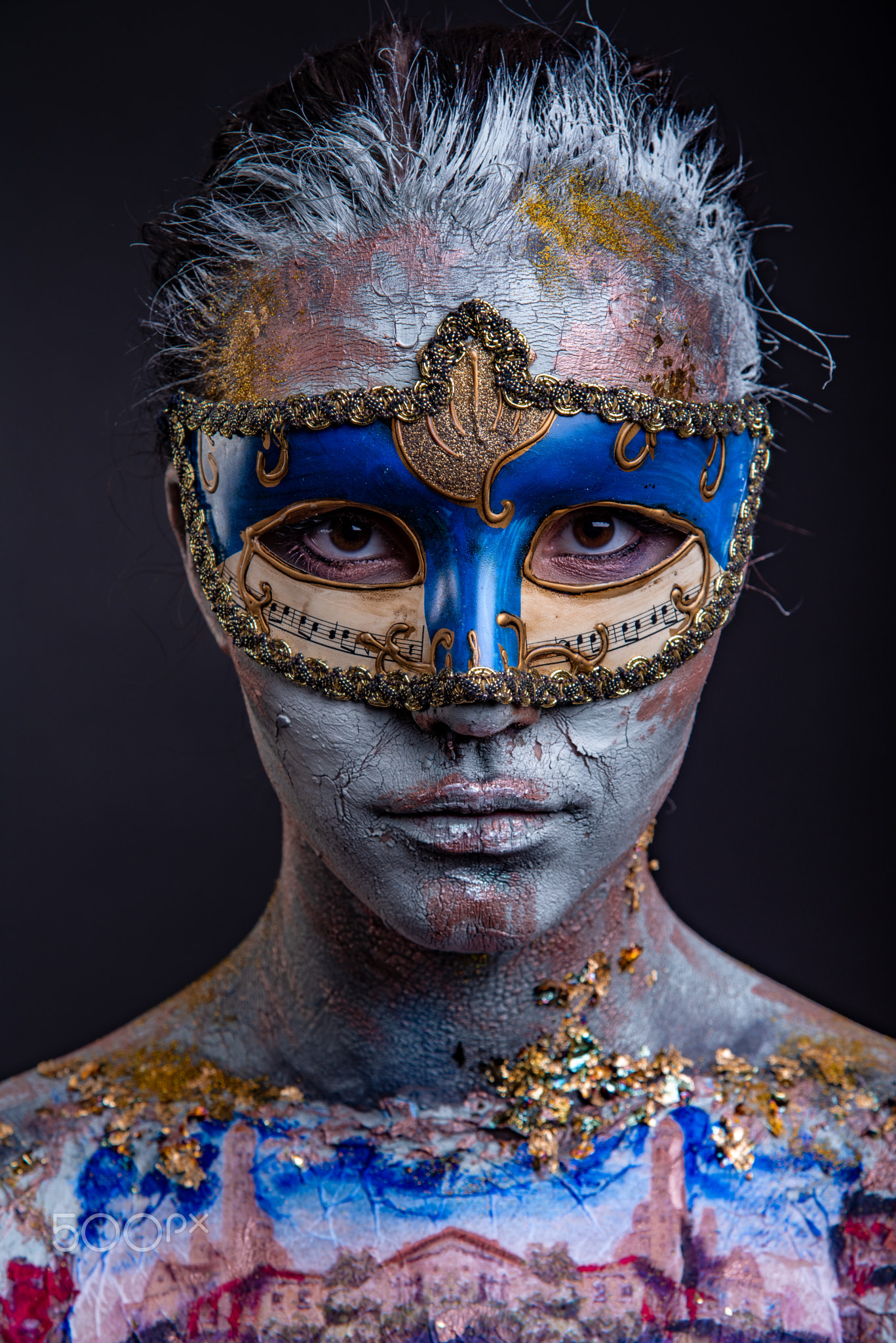 Creative podium makeup in Venetian lady style