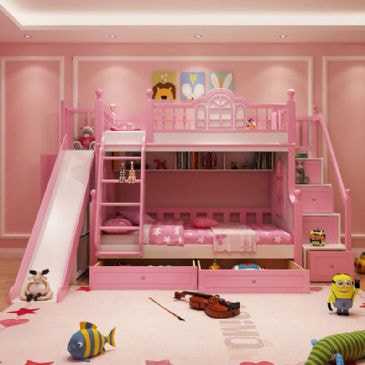 made to order beautiful pink luxury bunk bed with storage and slide p[ekm]x[ekm]