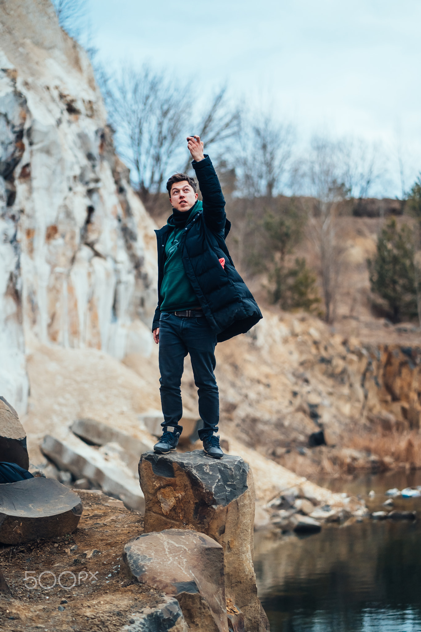 The guy poses for the camera in the quarry