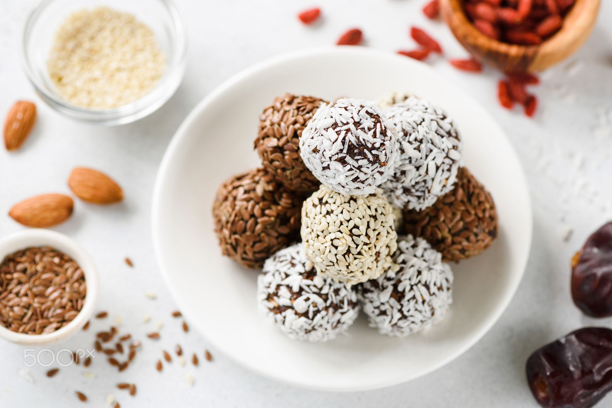 Chocolate protein energy balls with seeds