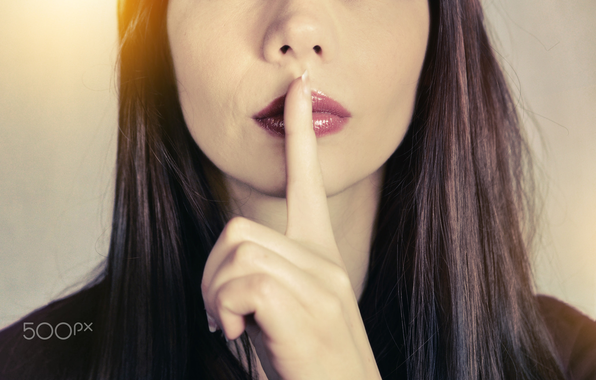 secret quiet lips woman finger index silence pst