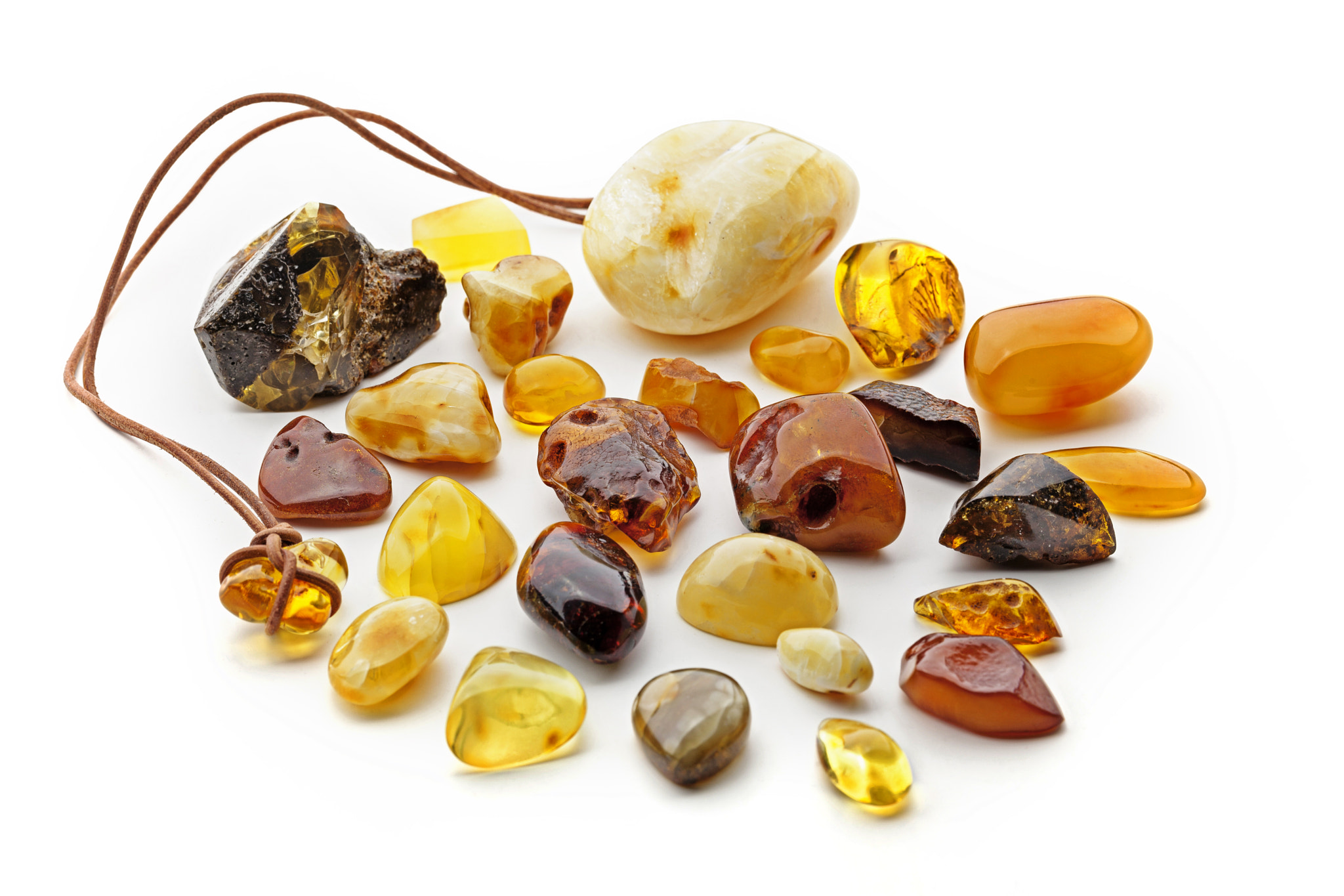 Natural amber on white background.