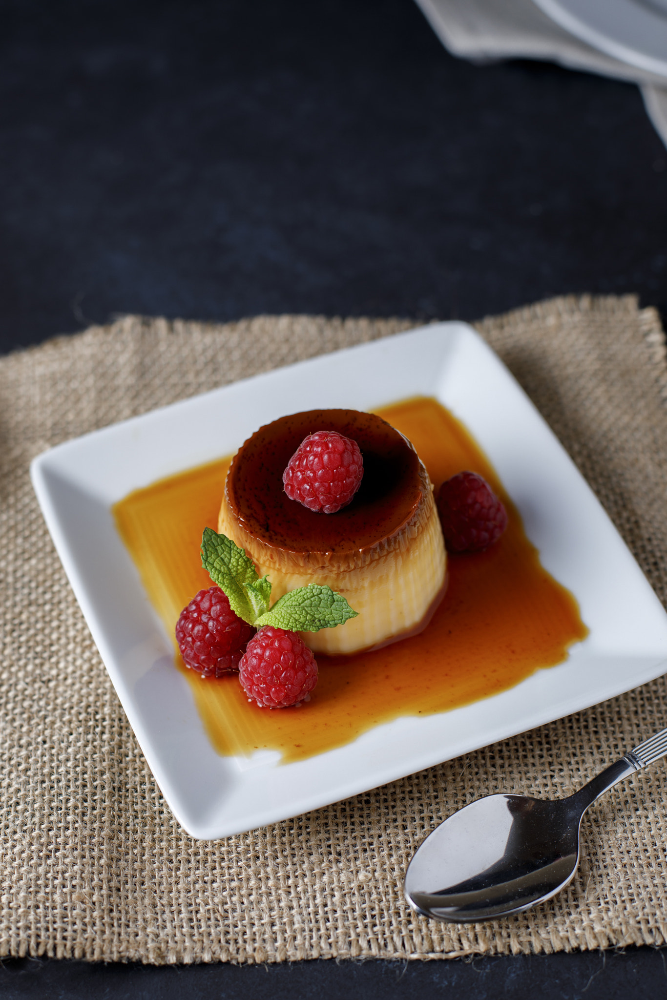 Egg flan with raspberries