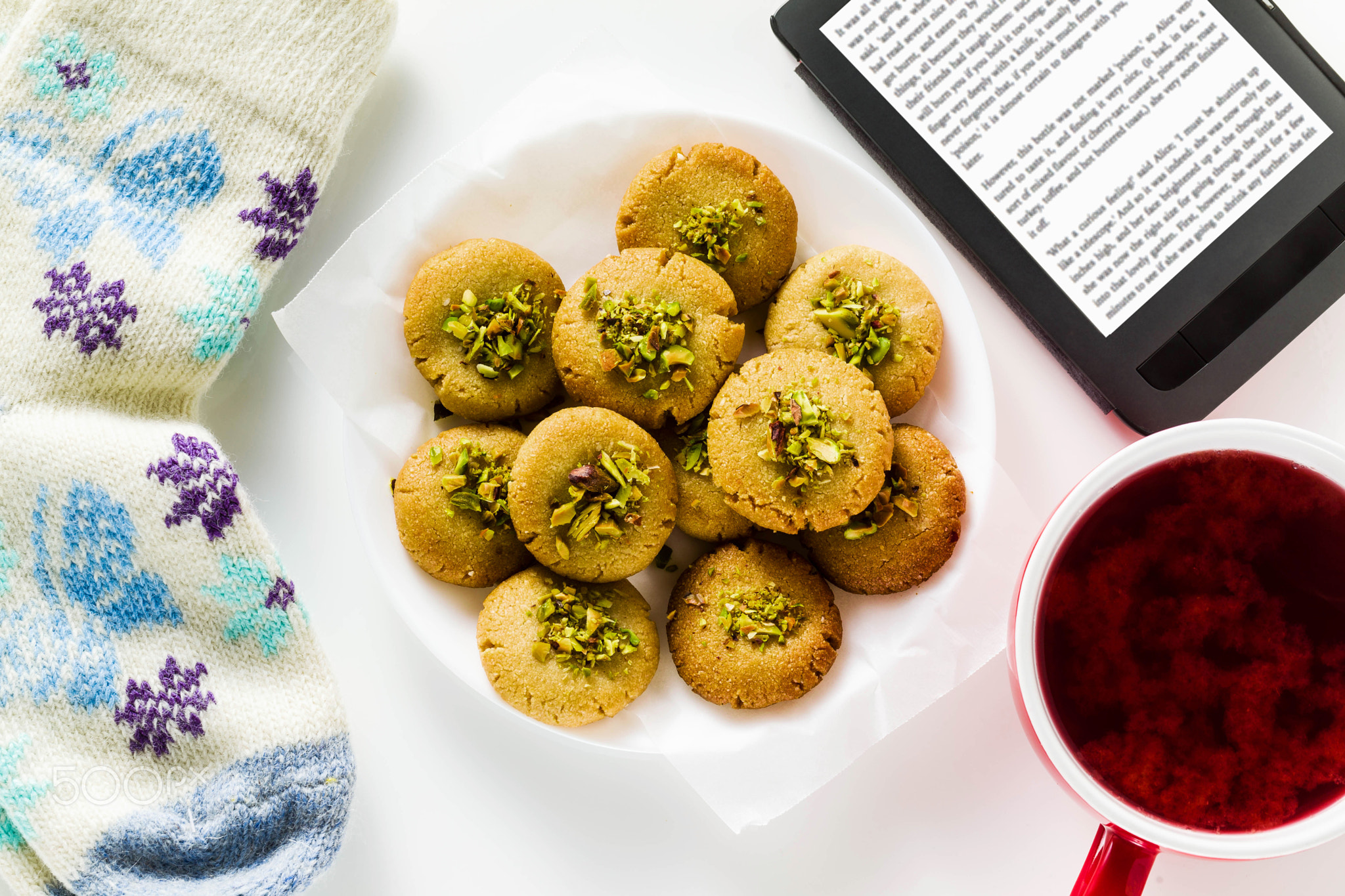 homemade cookies, almond and sesame biscuits with pistachios. he