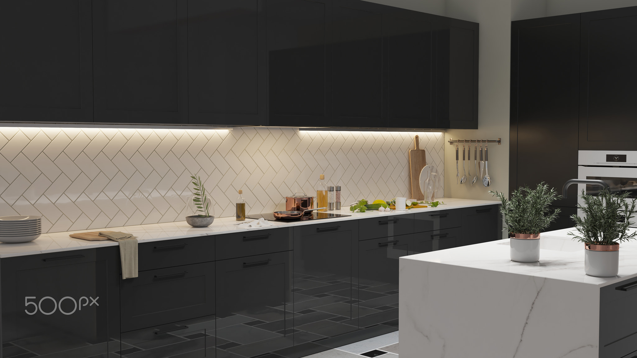 Modern Kitchen interior with light strip