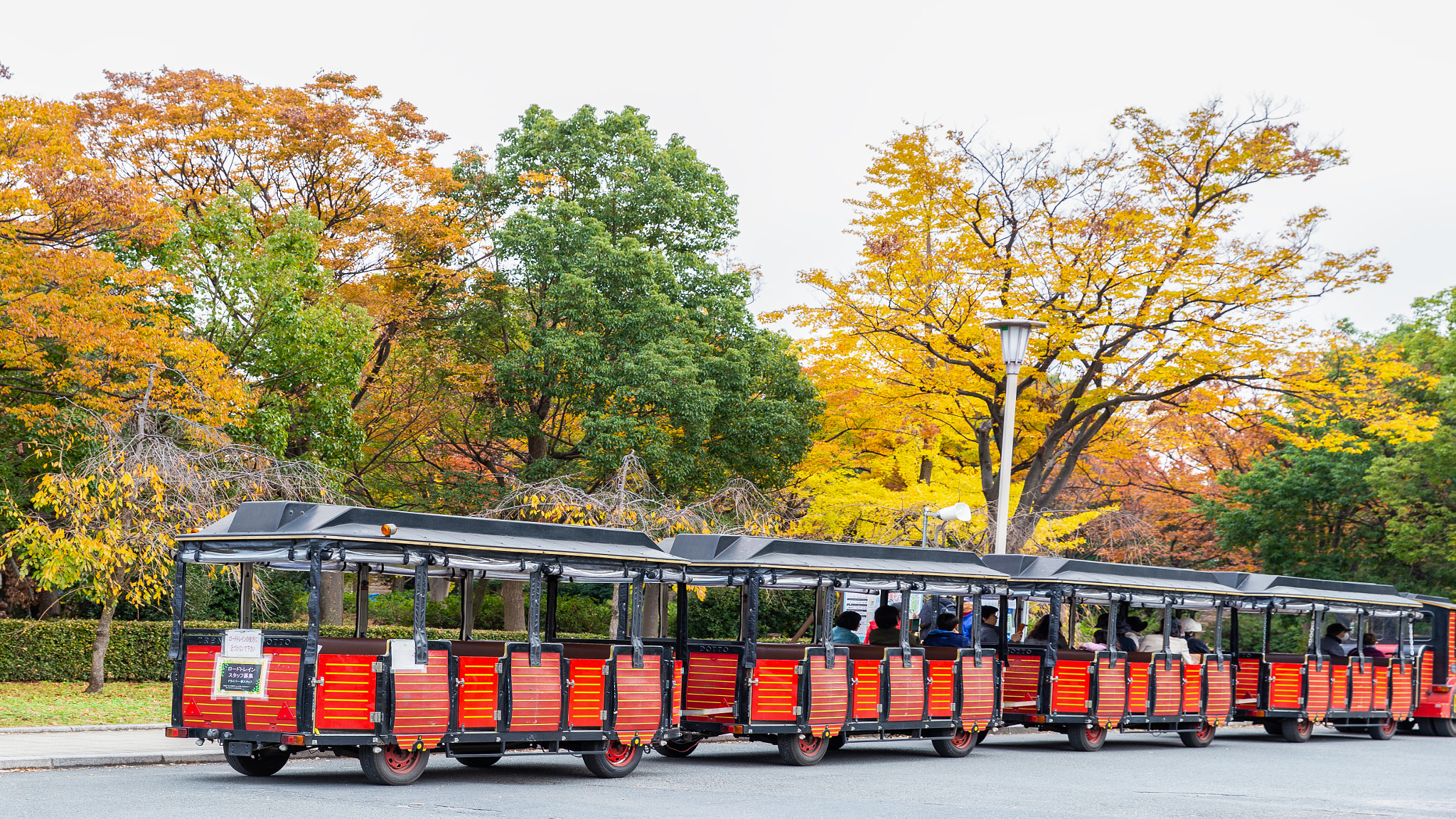 Red service car with colorful tree