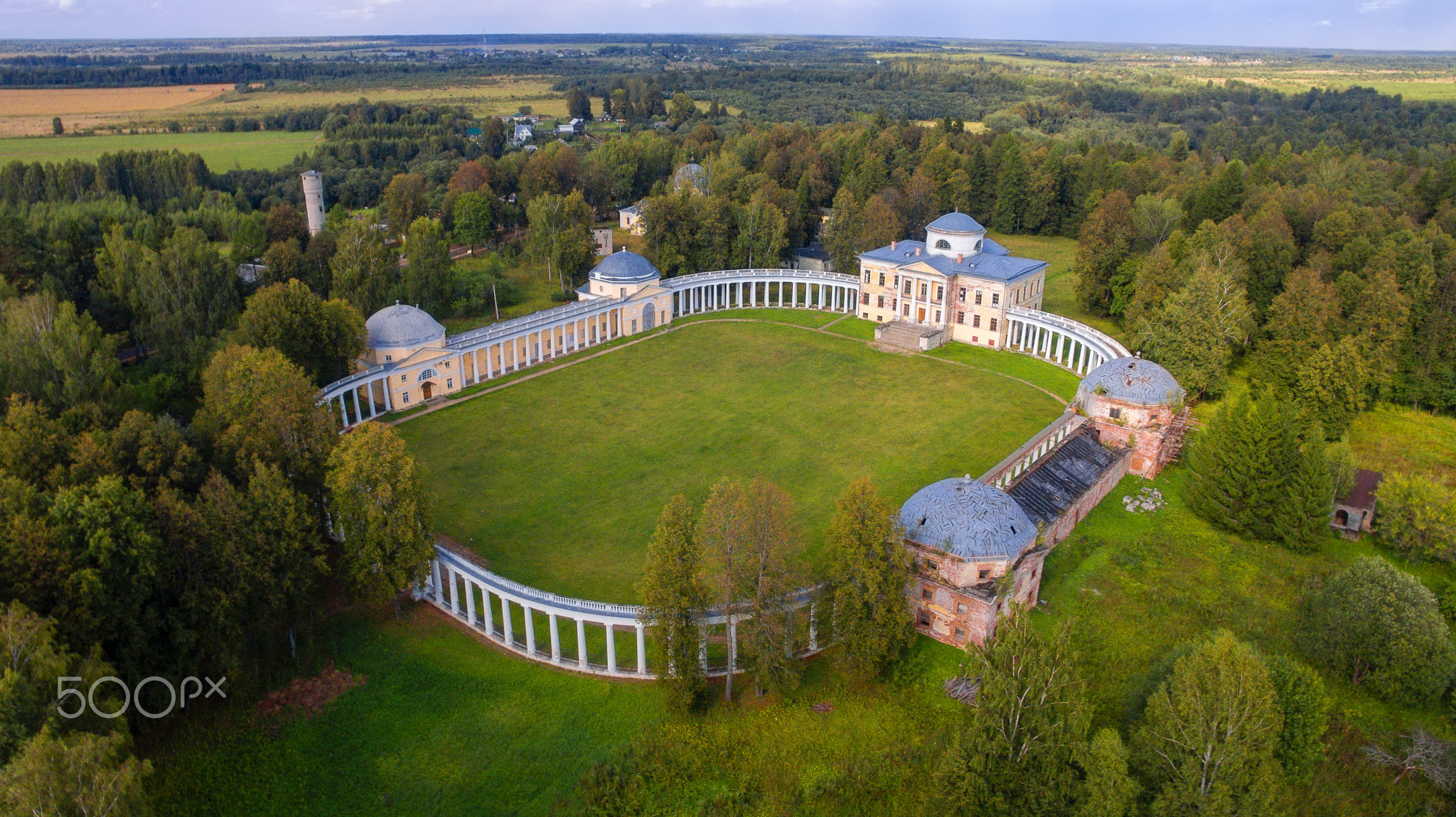 Aerial view of Architectural ensemble Manor Znamenskoye-Rayok
