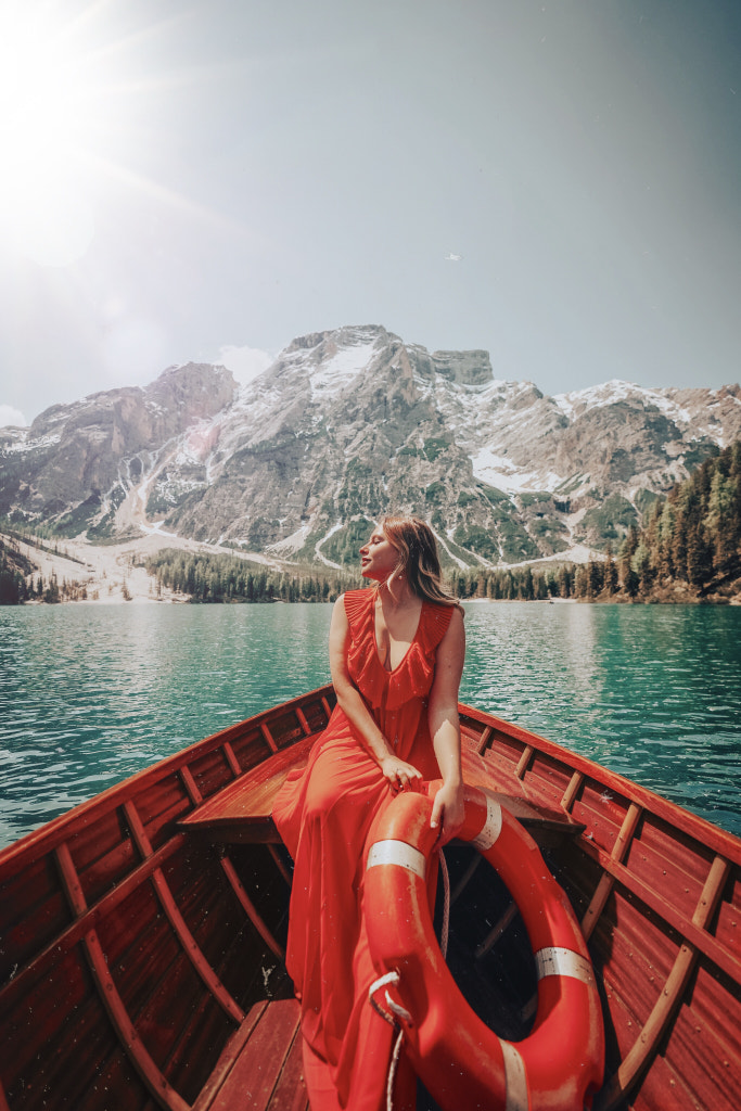 Boat trip on Braies in Red Dress by Maria Cher on 500px.com