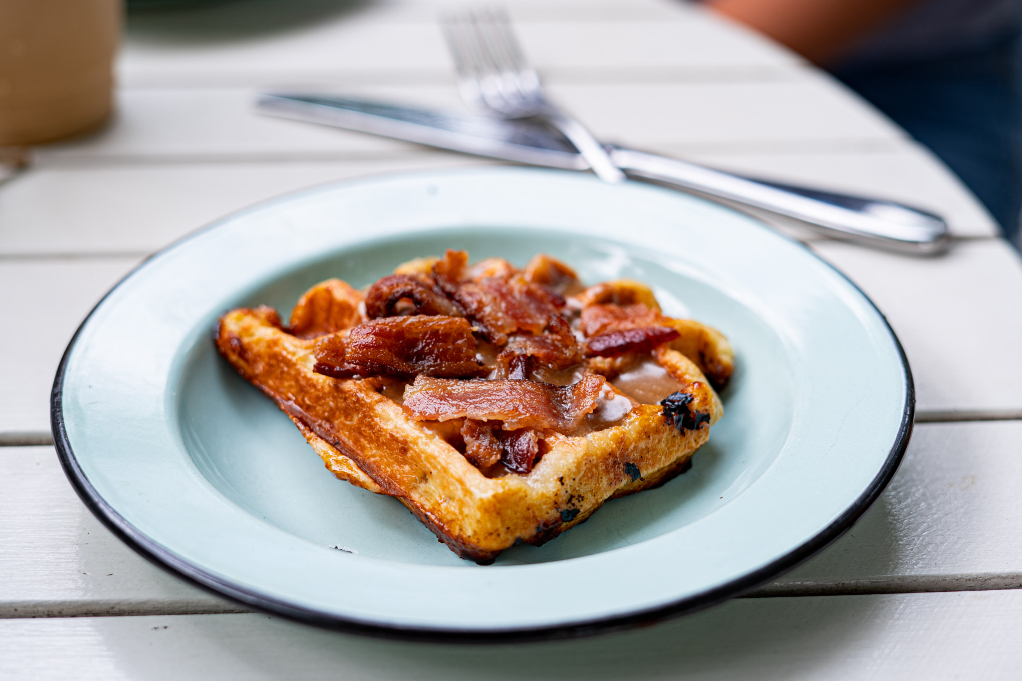 Waffle on a blue plate