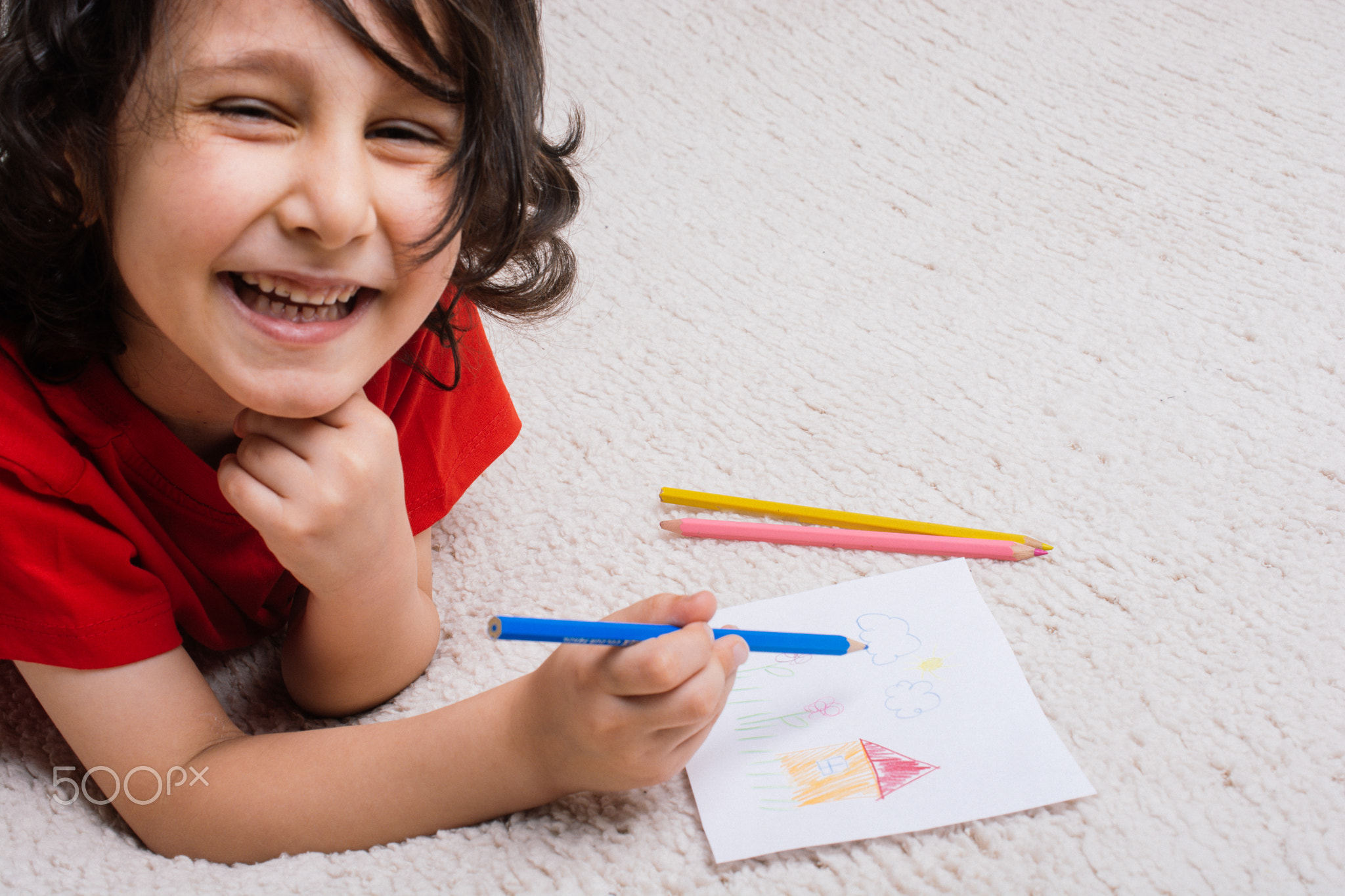 Cute little boy drawing  creative drawings at home