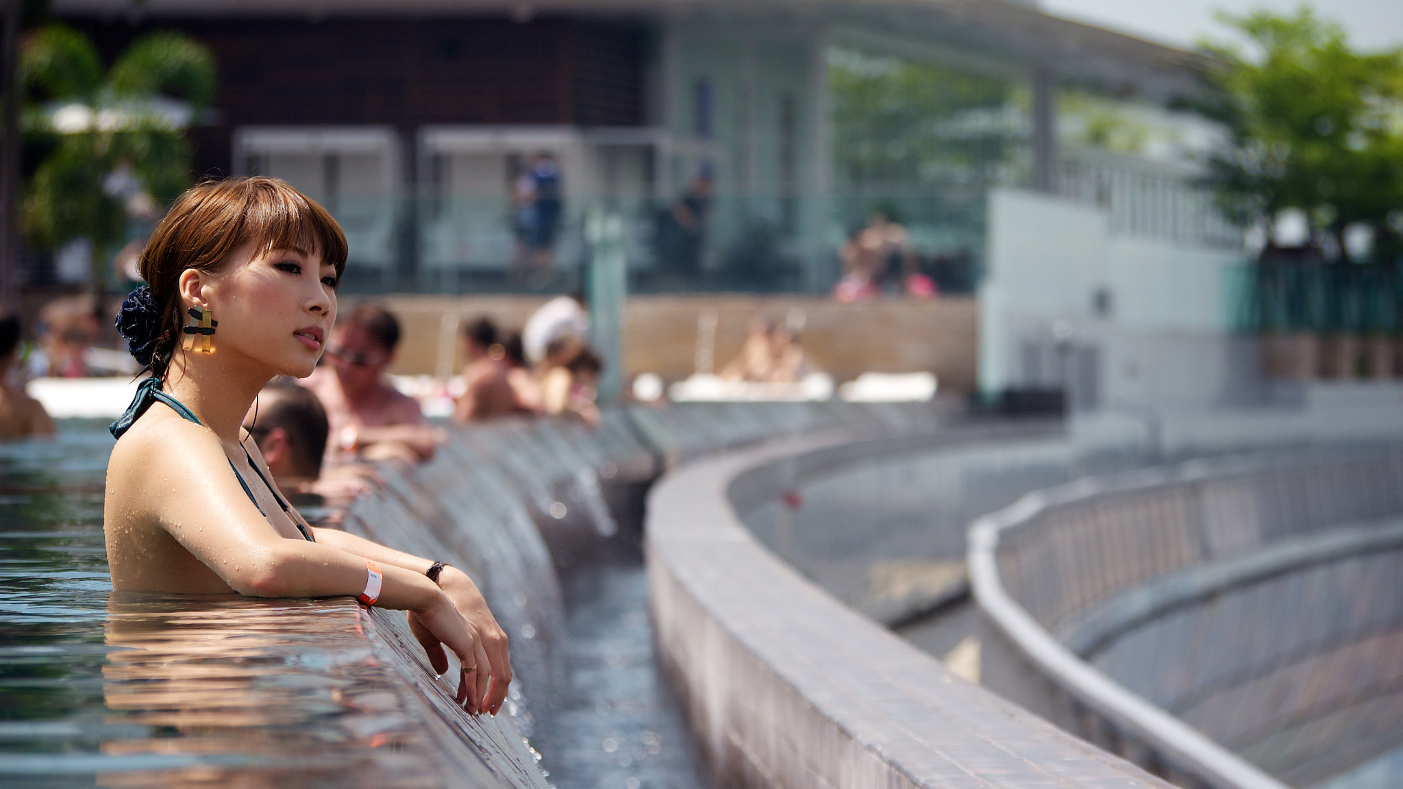 Pretty Japanese Girl at Marina Bay Sands Infinity Pool by Moonies World