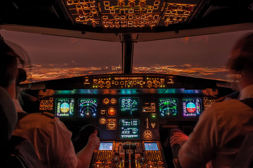 A321 Cockpit at night by Denis Roschlau / 500px