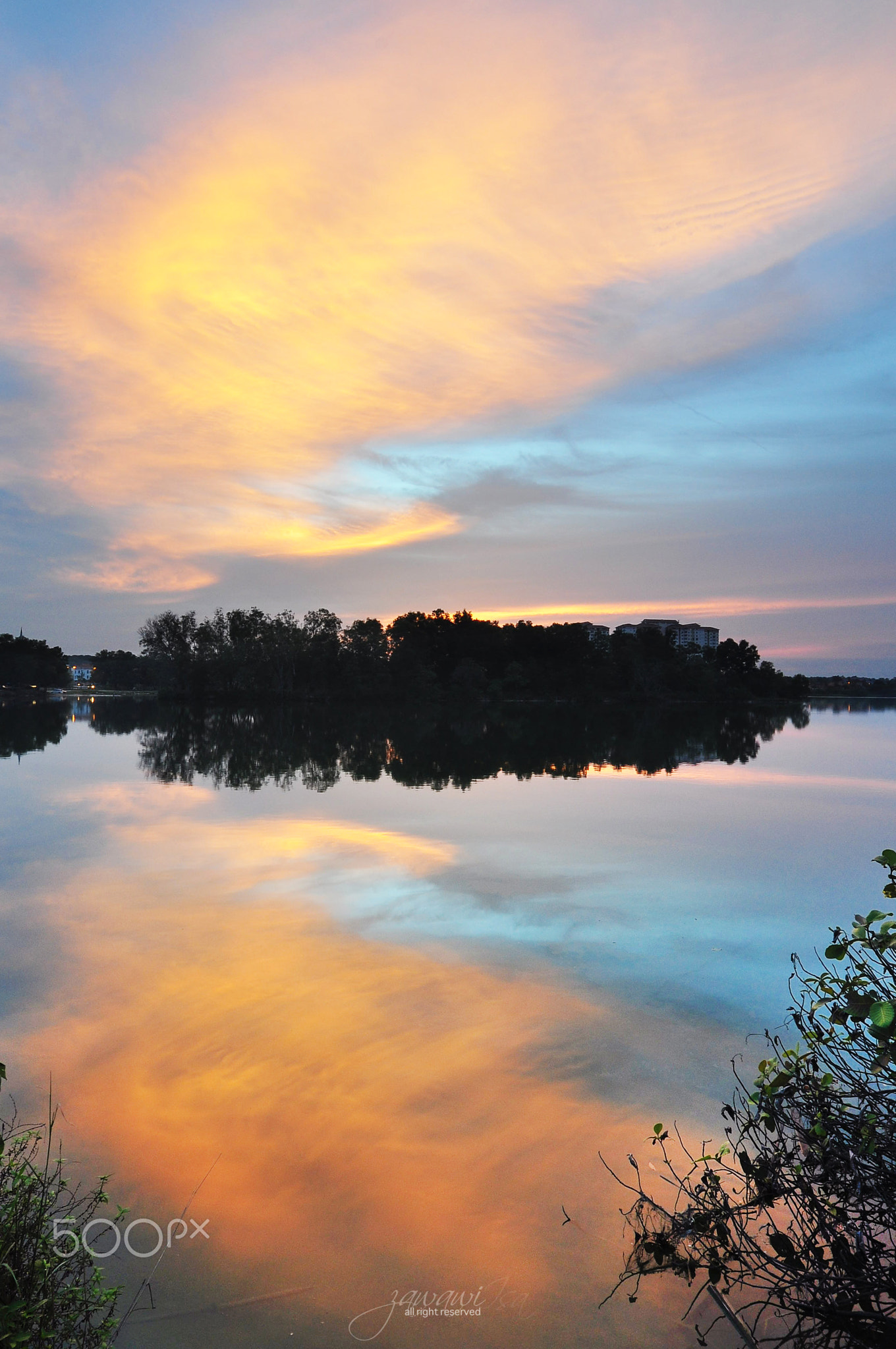 Beautiful Sunset Sky Reflections At Lakes.