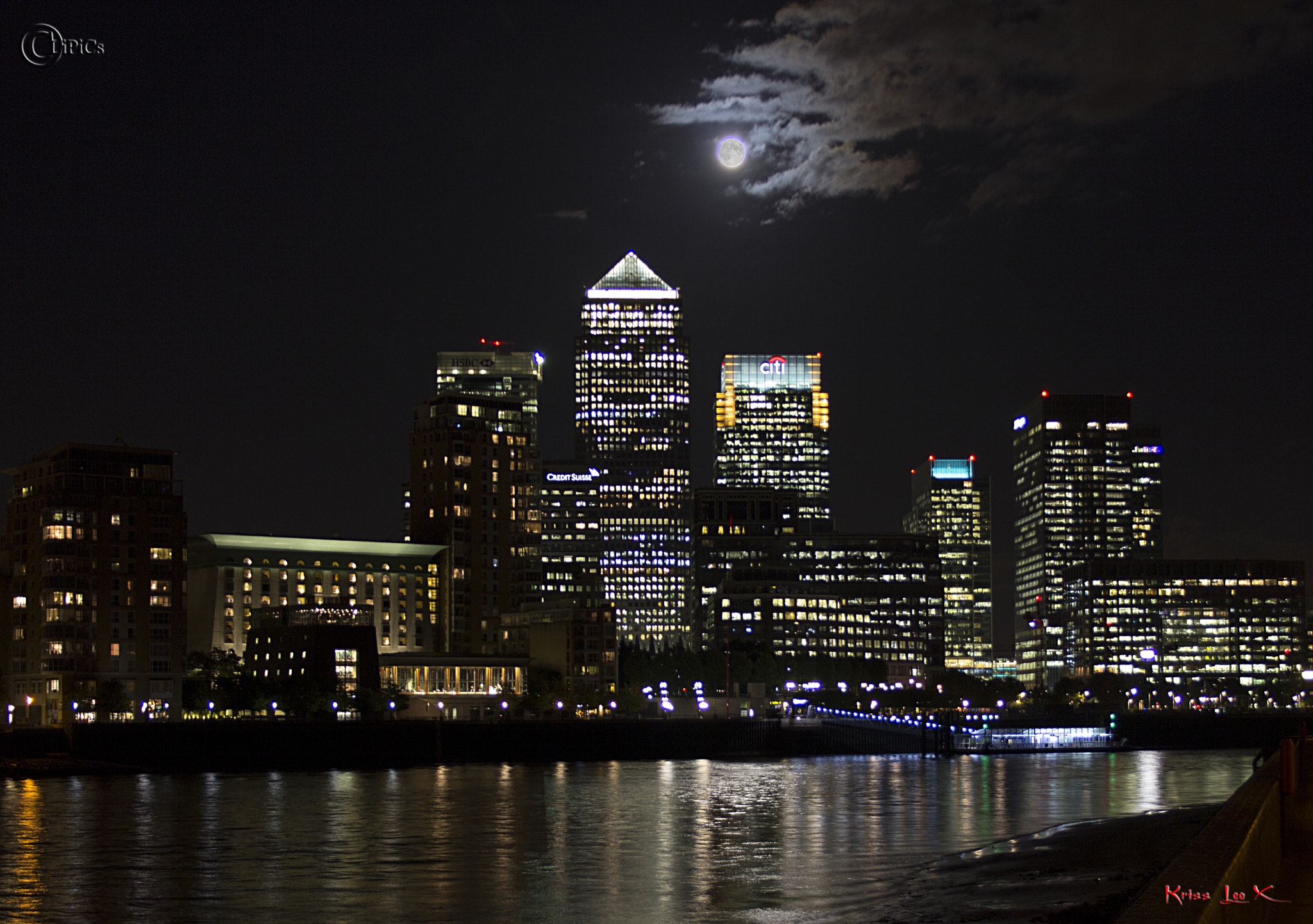Moon Over Canary Wharf (Wider View)