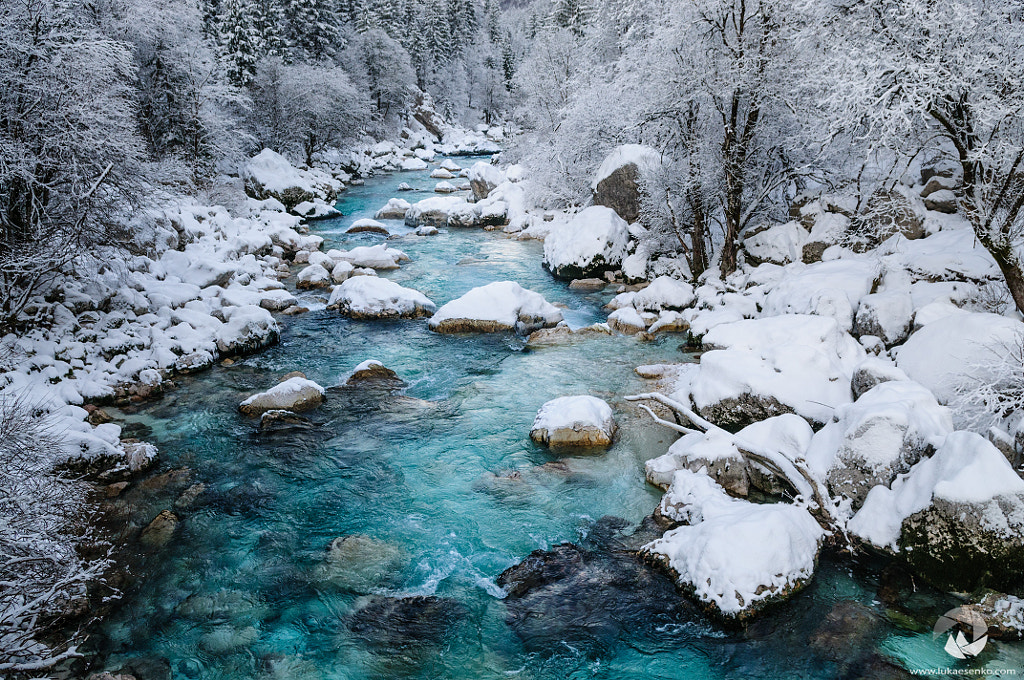 Soca river in snow by Luka Esenko on 500px