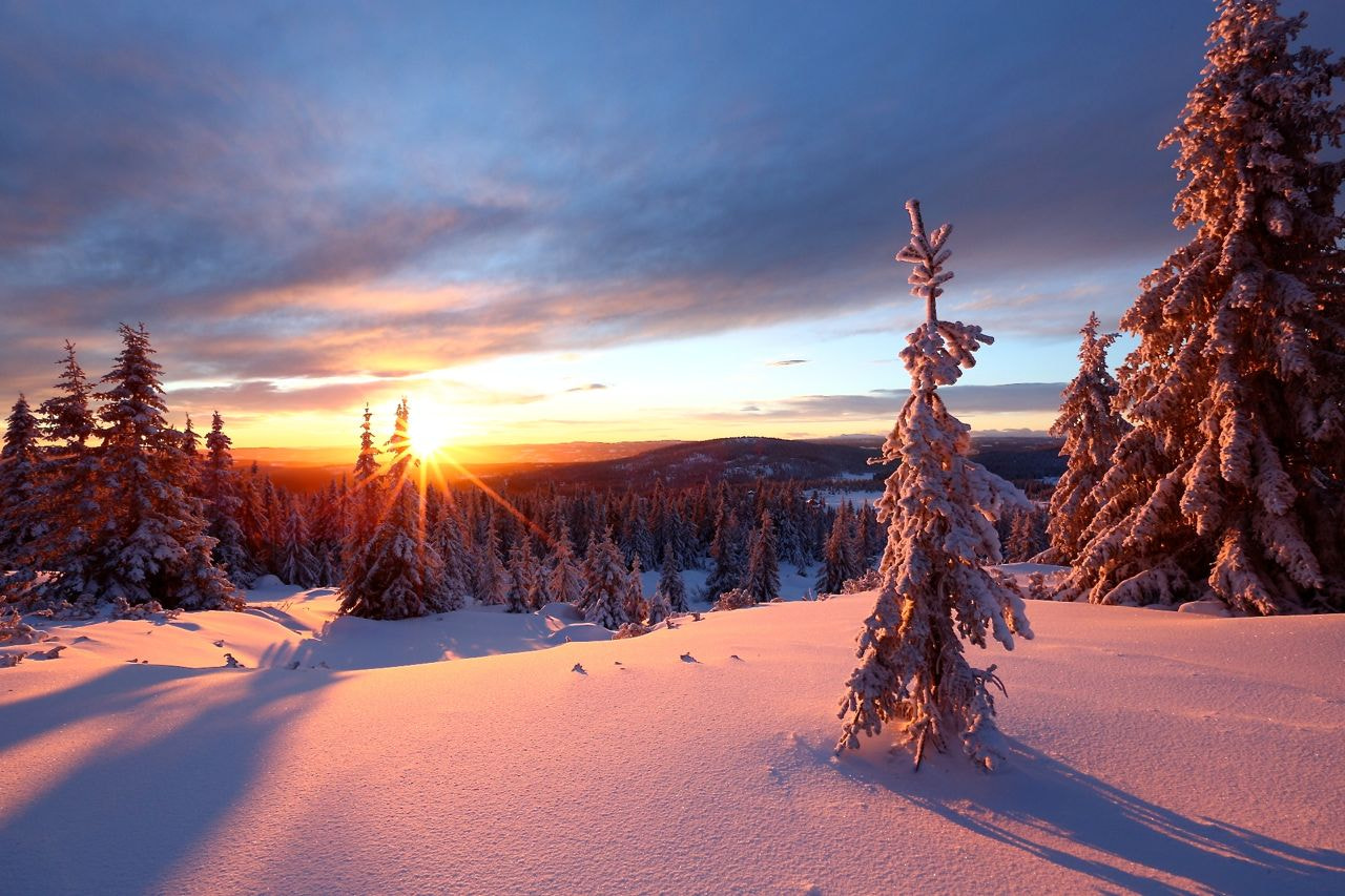 Sunset in winter landscape Nordseter Lillehammer Norway by Håkon ...