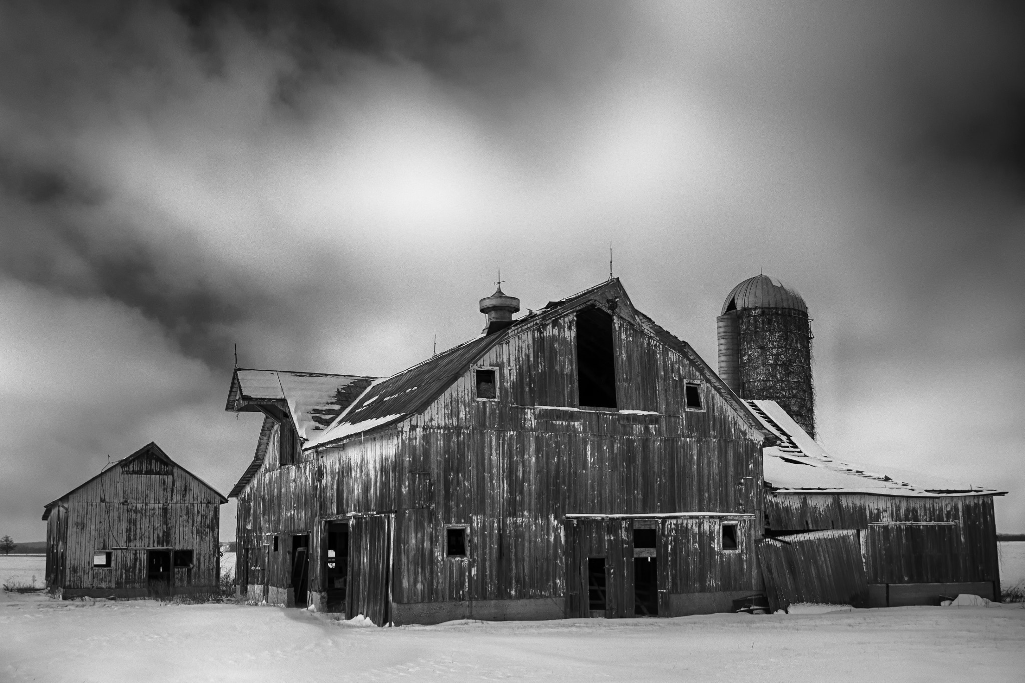 Two Barns in snow