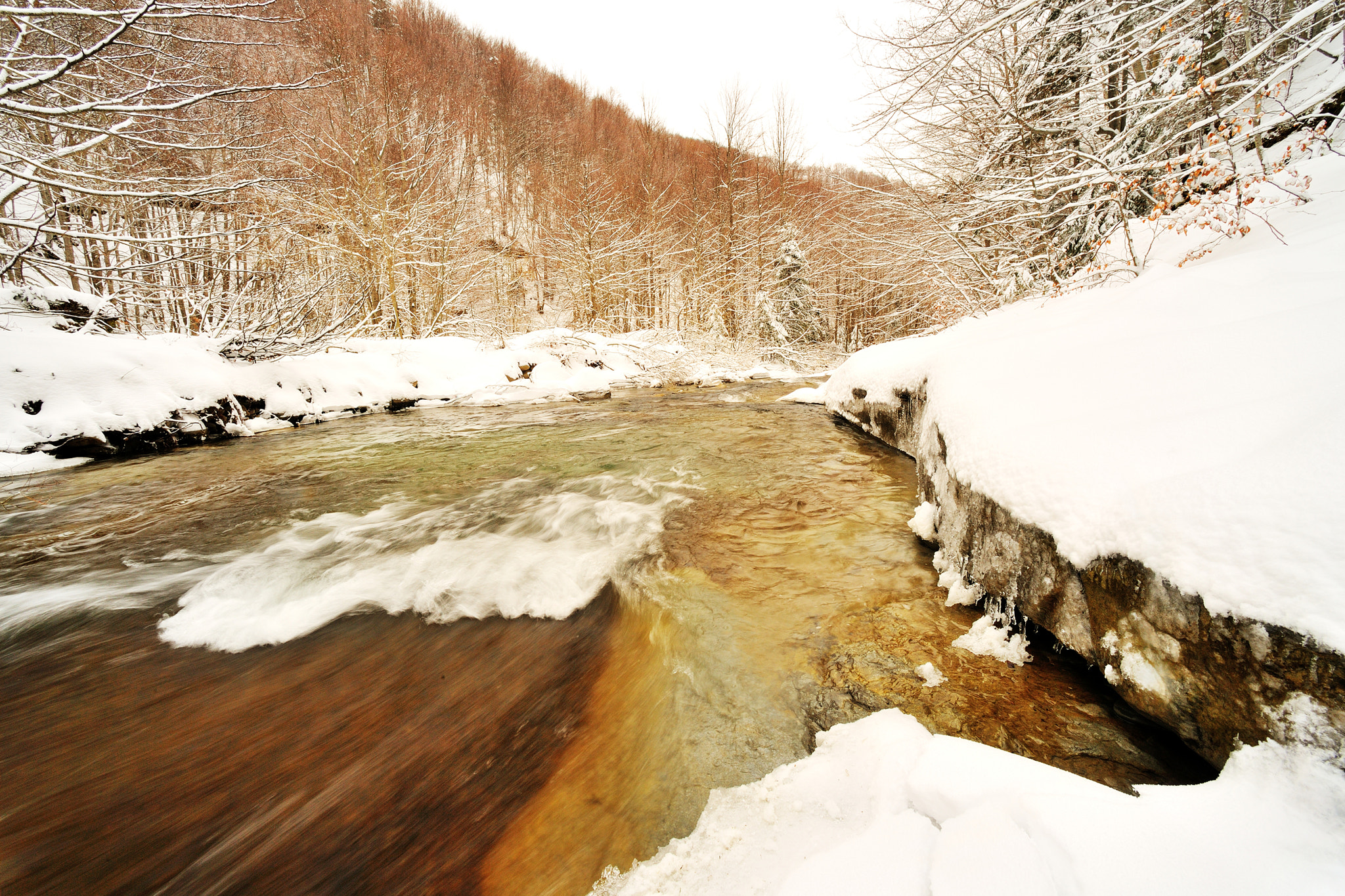 Nikon D3X + Nikon AF Nikkor 14mm F2.8D ED sample photo. Creek & snow photography