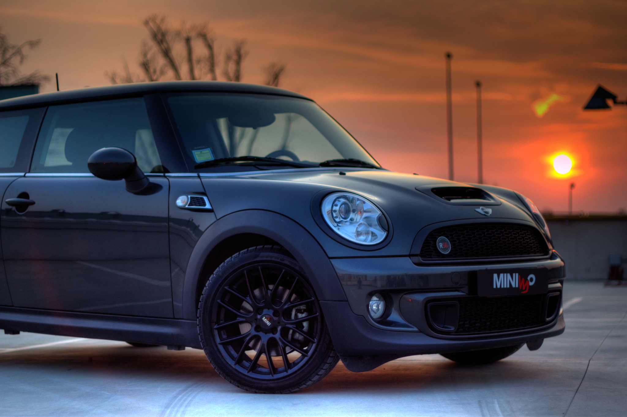 Mini + sunset: hrd shot of a Mini