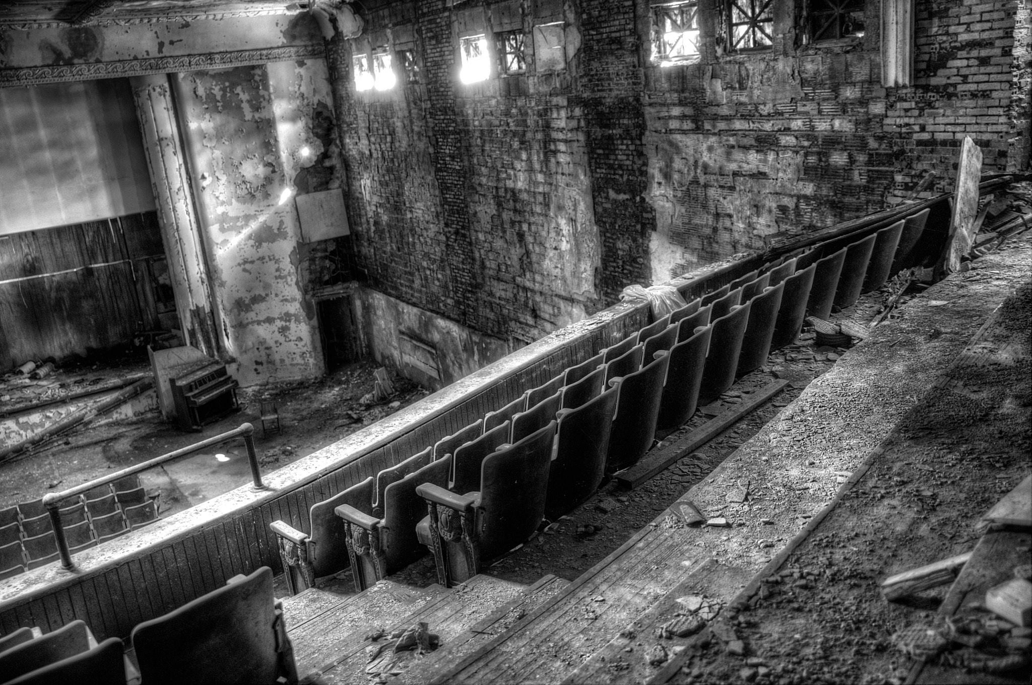 upper balcony, left center