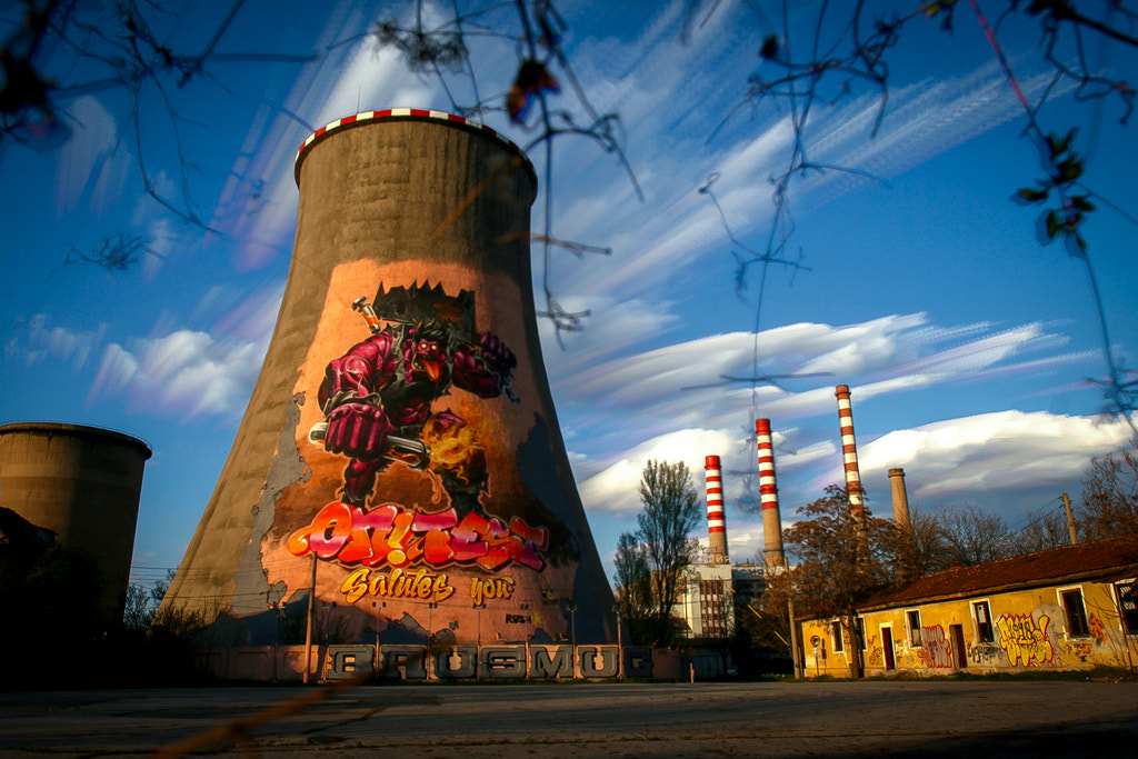 Graffiti, clouds and thermal plant