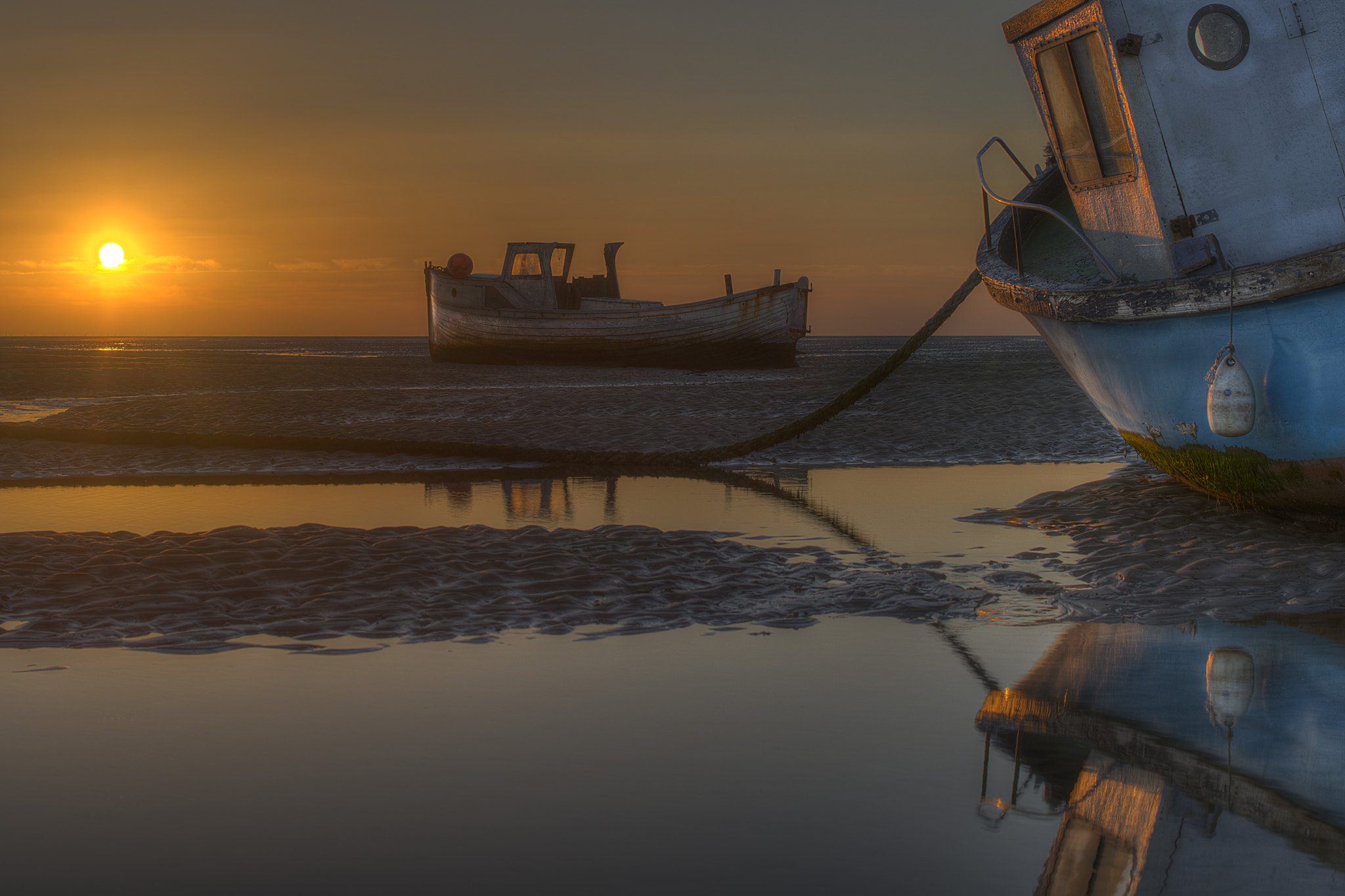 Meols Beach Sunset on Boats
