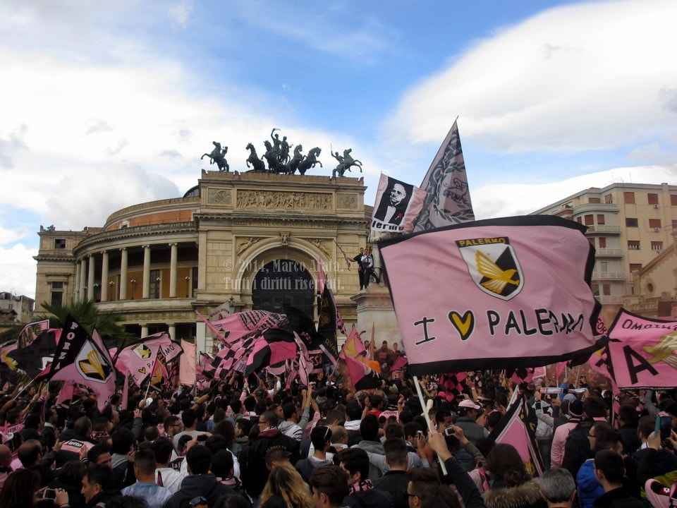 PALERMO, ITALY - May 3, 2014 - Fans of US Citta di Palermo celebrate promotion to Serie A