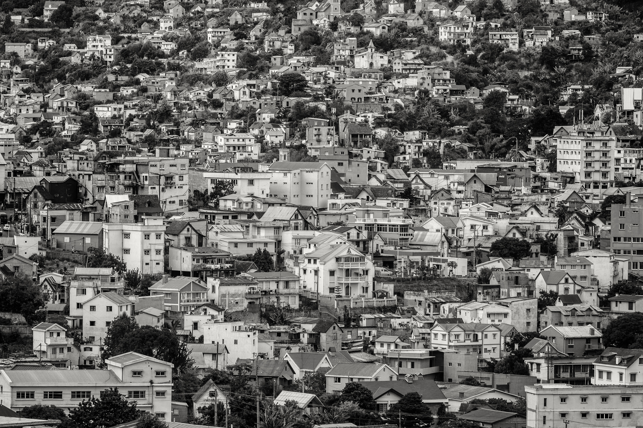 Densely packed houses on the hills of Antananarivo