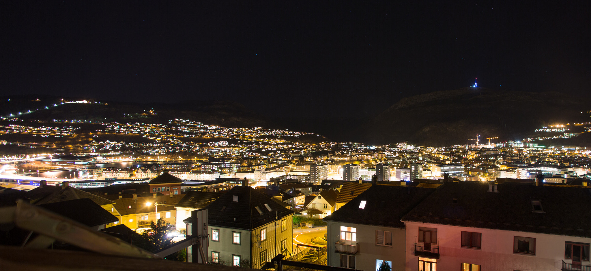 Bergen city with Fløyen and Ulriken