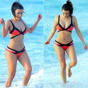 kim kardashians herve leger colorblocked swimsuit bfbx