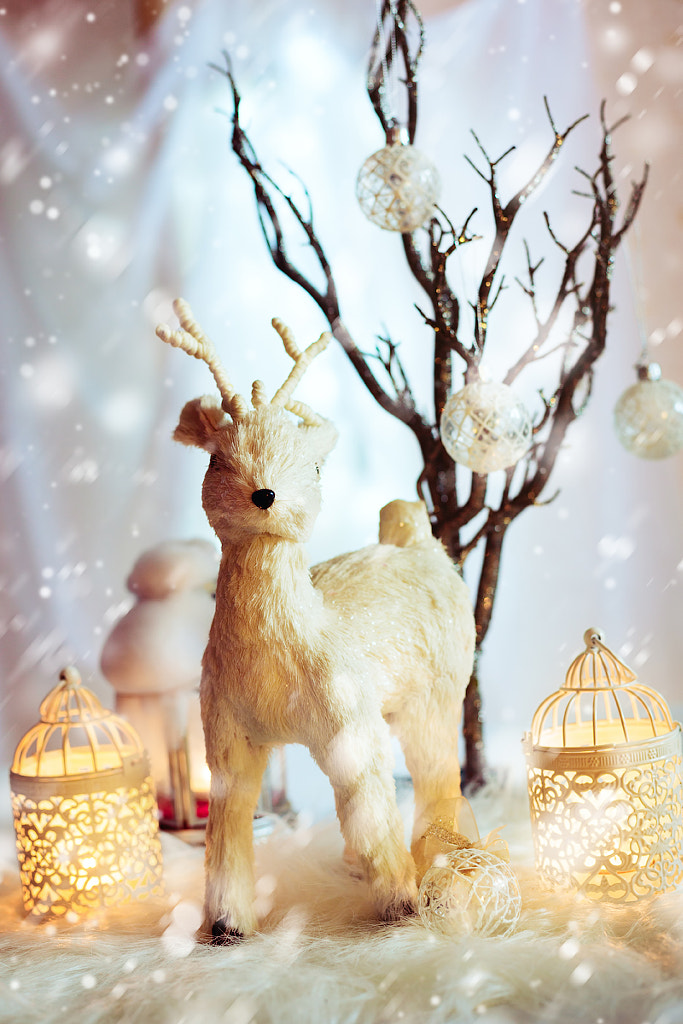 Christmas decoration with fairy white deer