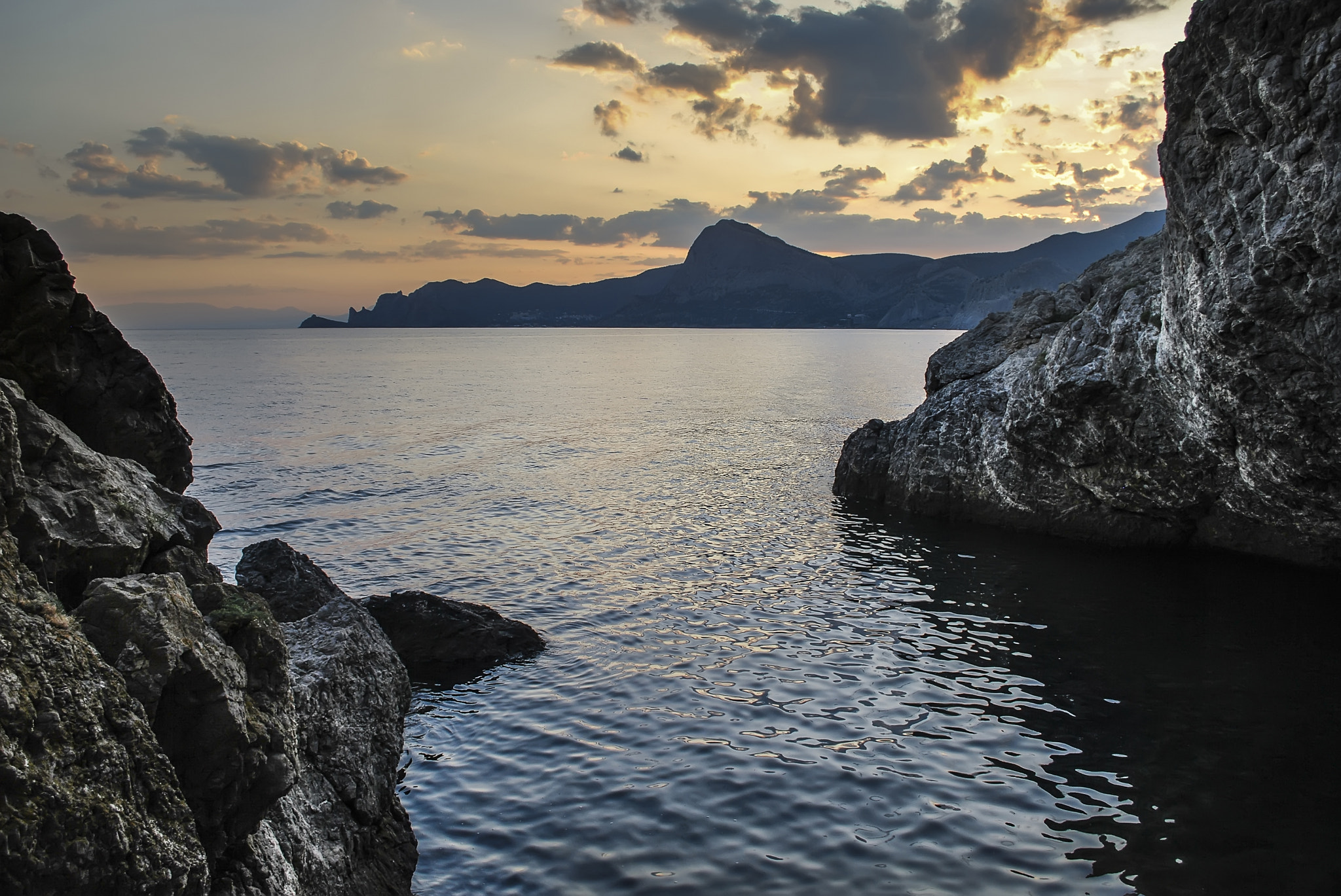 Mountains and sea at sunset