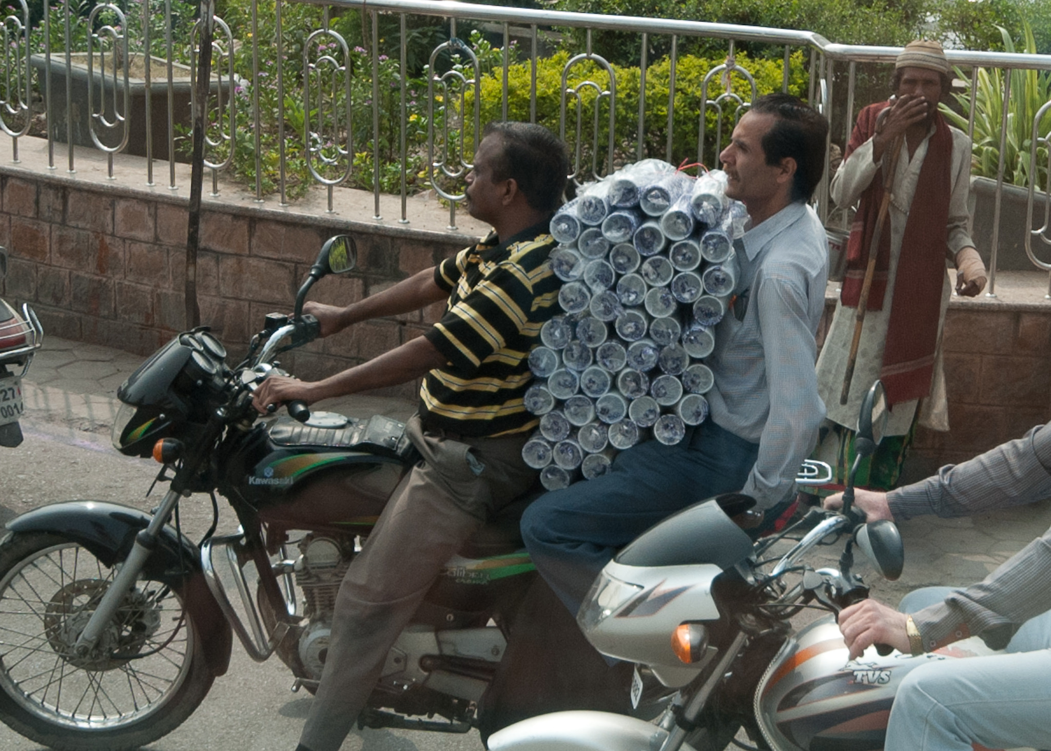 Men with Paper Cups on Motorcycle, Udaipur (8043)