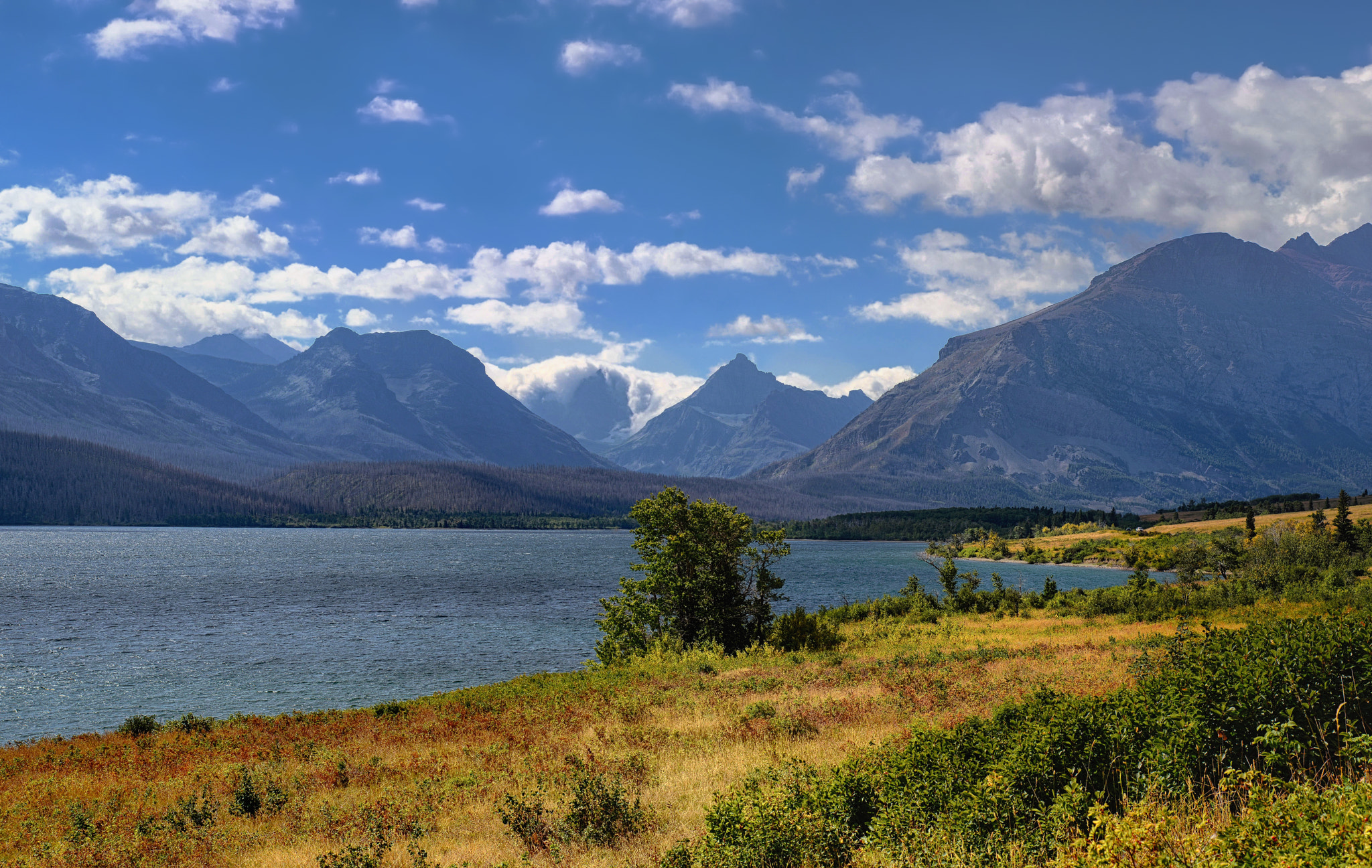 St Mary Lake, Red Eagle Mountain, and Blue Skies (HDR, wide angle)